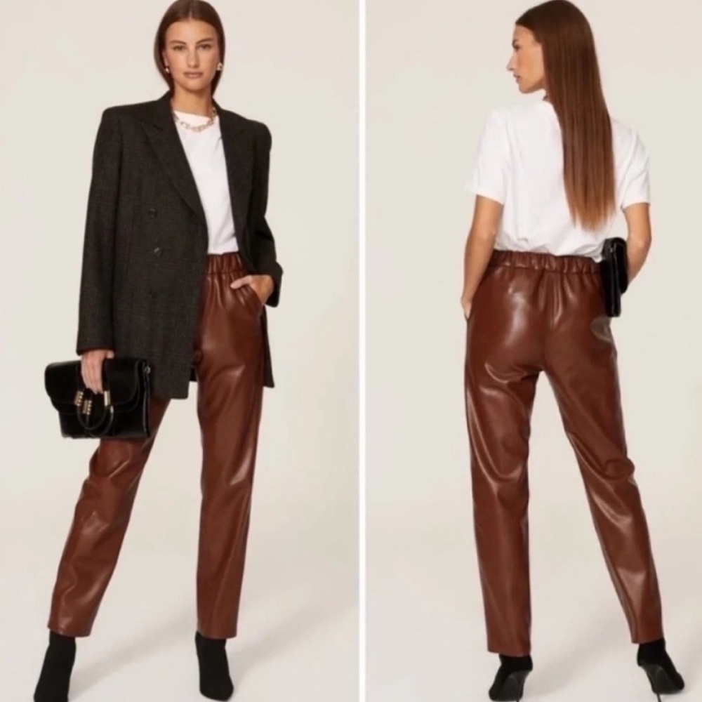 Anine Bing Chocolate Brown Cropped Leather Pants